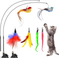 Cat Feather Toys, 10PCS Cat Toys with Super Suction Cup, Detachable 2PCS Cat Wand Toys & 6PCS Replacement Teaser Refills with Bell, Interactive Cat Toy for Indoor Cat Accessories