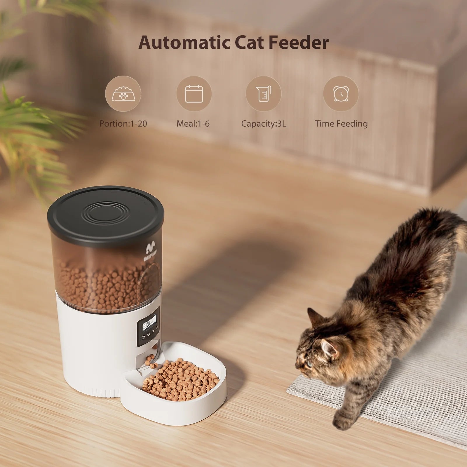 Automatic Cat Feeders, 3L Timed Cat Food Dispenser with Clog-Free Design, Dog Pet Feeder